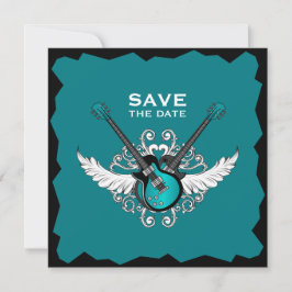 Convite Rock 'n' Roll Weding Date Black Teal