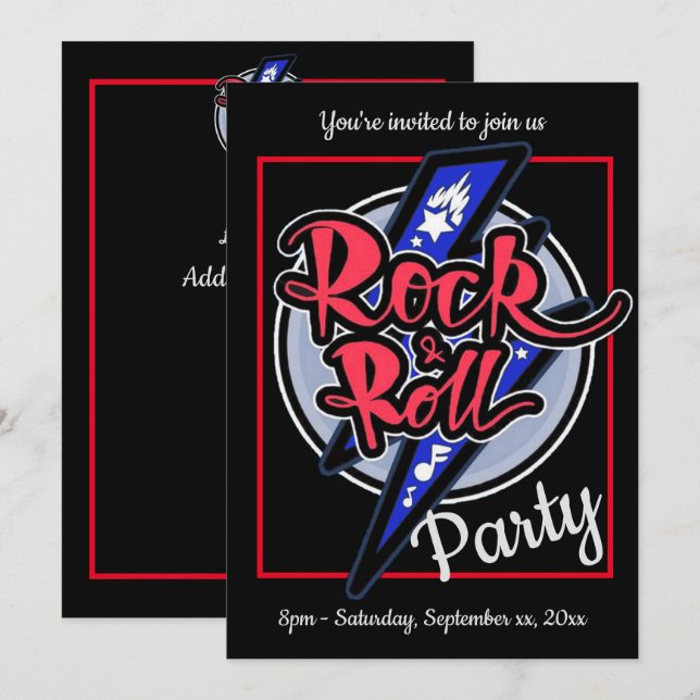Convite Rock & Roll Lightning Party (Frente/Verso)