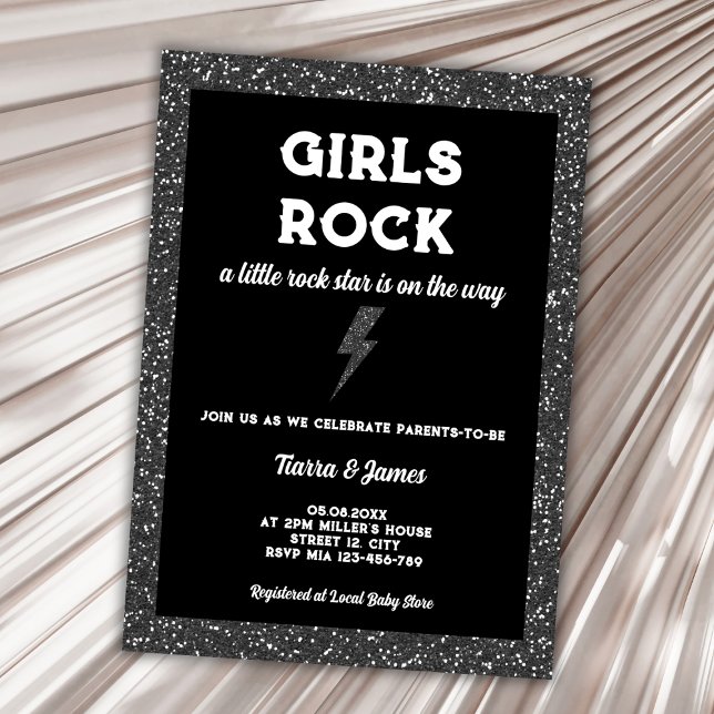 Convite Rock Star Chá de fraldas Black Rock And Roll (little rock star rock and roll girl baby shower invitation)