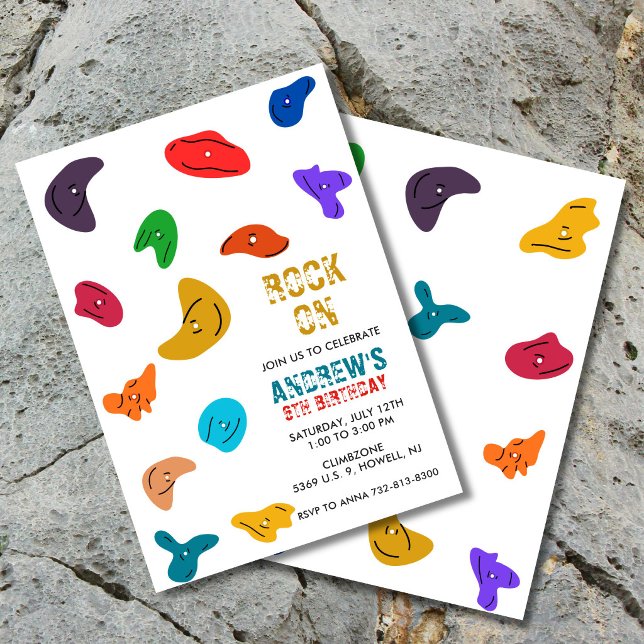 Convite Rock Wall Climbing Birthday  (colorful rock climbing kids invite, fun, modern and fully customizable)
