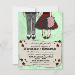 Convite Rockabilly Wedding, noivado 4.25x5.5