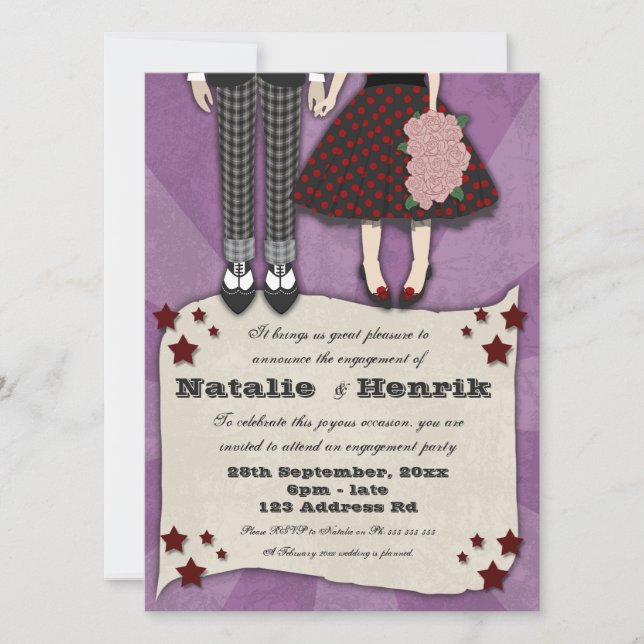 Convite Rockabilly Wedding, noivado 5.5x7.5 (Frente)