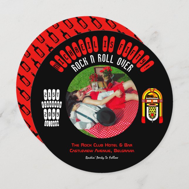 Convite Rockabilly Weding Invitation Vinyl LP Record (Frente/Verso)