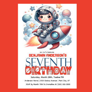 Convite Rocket Astronaut Boy's 7th Birthday