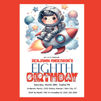 Convite Rocket Astronaut Boy's 8th Birthday