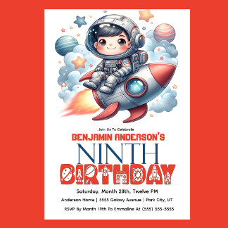 Convite Rocket Astronaut Boy's 9th Birthday