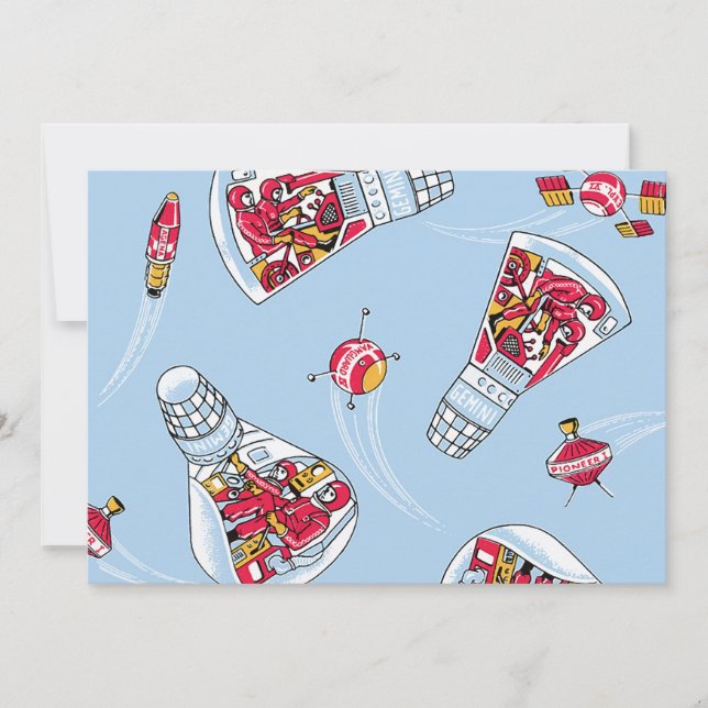 Convite Rocket Man Retro Gemini Festa Espacial (Frente)