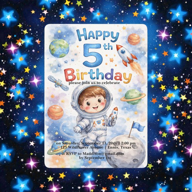Convite Rocket ship birthday Space Planets Boy Stars (Criador carregado)