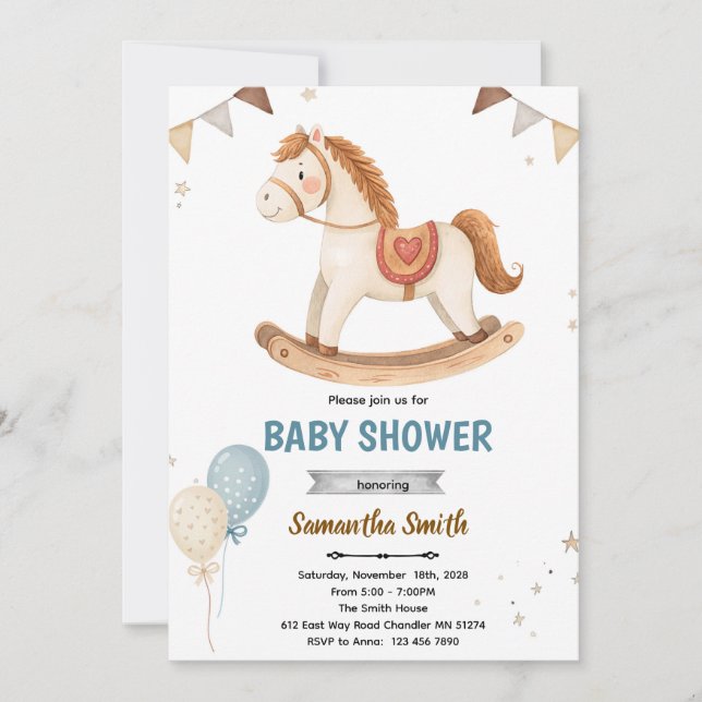 Convite Rocking Horse Baby Shower Invitation (Frente)