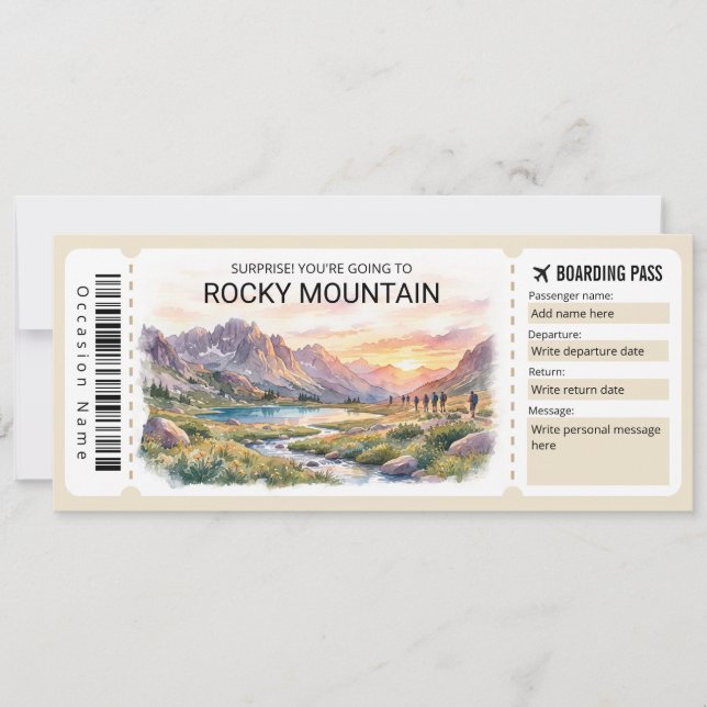 Convite Rocky Mountain Trip Boarding Pass Ticket (Frente)