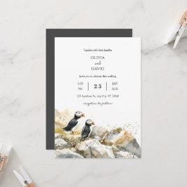 Convite Rocky Shoreline com Casamento Puffins Casal Beach