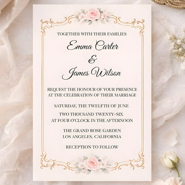 Convite Rococo Blush (Rococco style wedding invitation mockup)