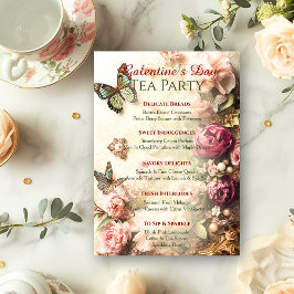 Convite Rococo Butterfly Garden Galentine Tea Party Menu