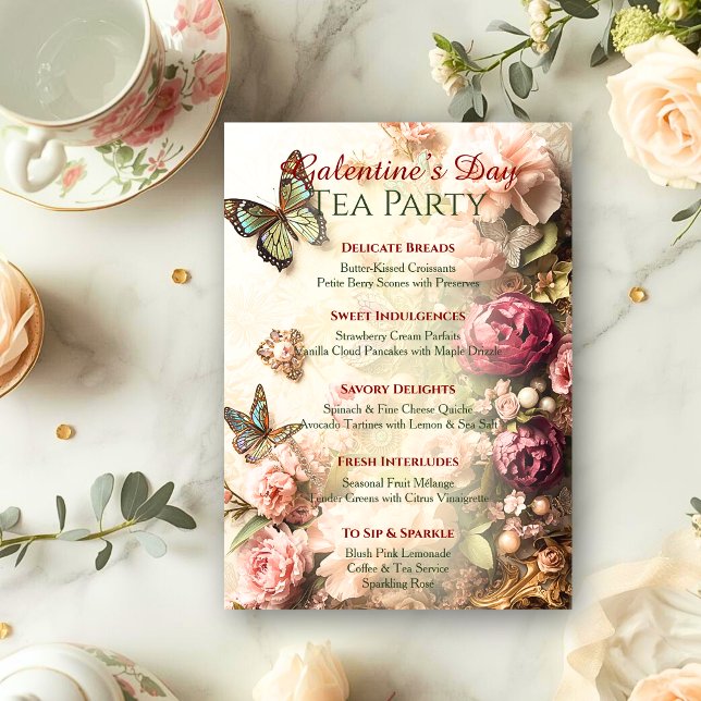 Convite Rococo Butterfly Garden Galentine Tea Party Menu (Criador carregado)