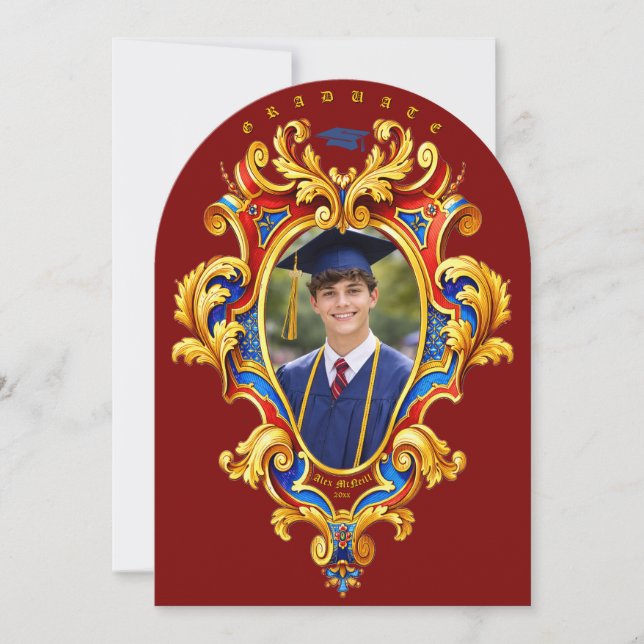 Convite Rococo Cartouche Photo Template Graduation (Frente)