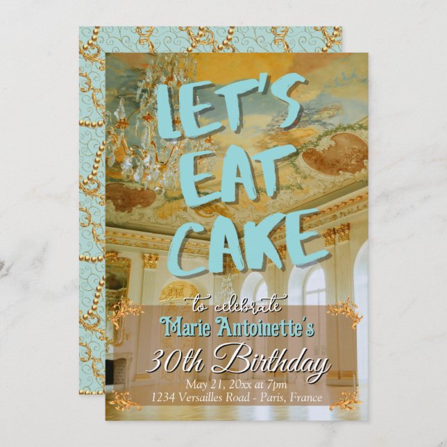 Convite Rococo Festa de aniversário estética Marie Antoine (Frente/Verso)