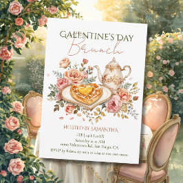 Convite Rococo Tea Heart Waffle Galentine Brunch Florals