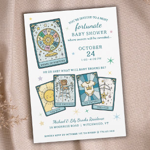 Convite Roda da Fortuna do Tarot Revelação de Gênero Chá d