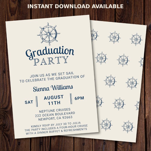 Convite Roda Náutica do Navio do Partido da Náutica de Gra (Nautical graduation party invitation. Perfect for a boat party or cruise. )