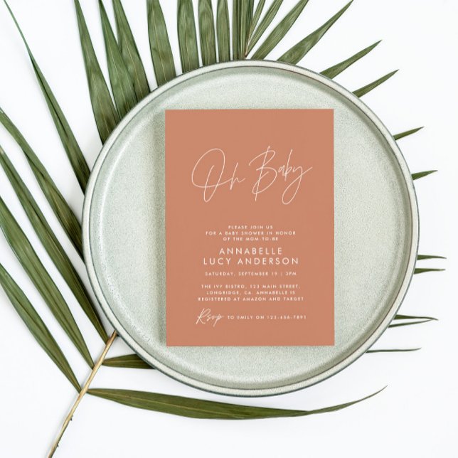 Convite rodado chá de fraldas, terracotta elegante (Criador carregado)