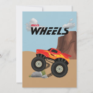 Convite Rodas de monstro laranja, amarelo, vermelho, verde