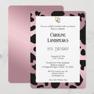 Convite Rodeio Moderno de Aniversário Rosa Dourado Impress