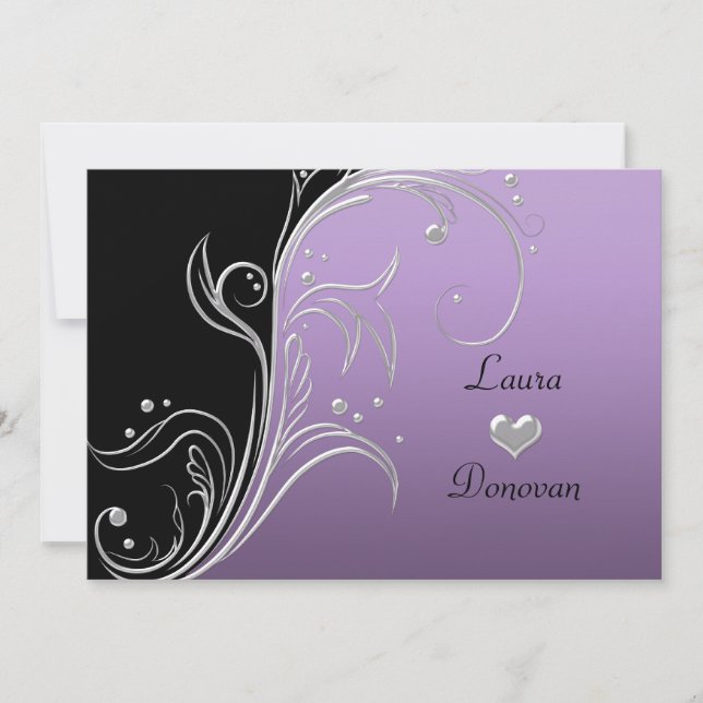 Convite Rodeios Florais Prata Preto Lavanda Recepção Apena (Frente)