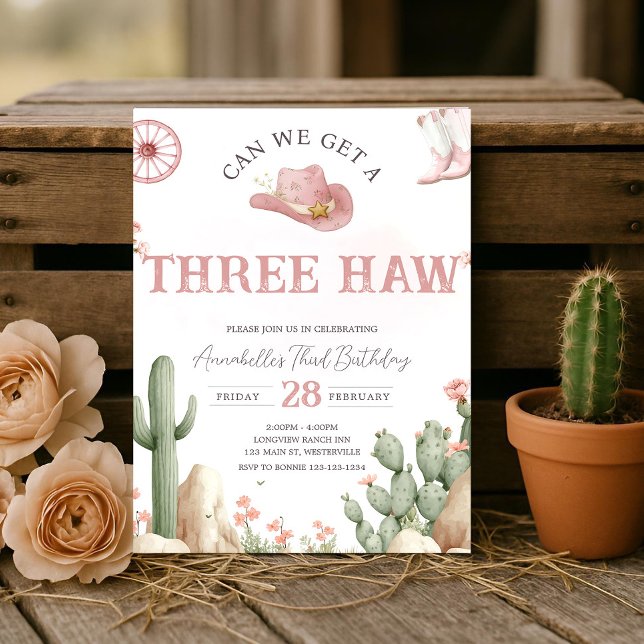 Convite Rodeo Birthday Invitation Three, Third Birthday  (Criador carregado)