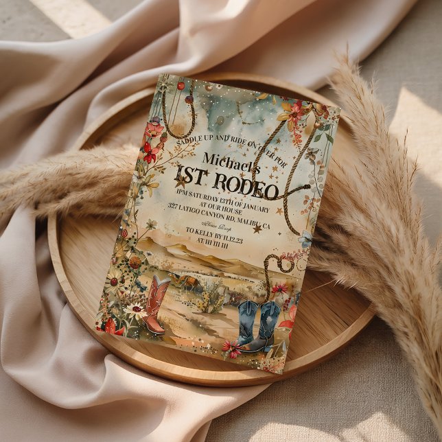 Convite Rodeo Boots & Cactus 1st Birthday (Criador carregado)