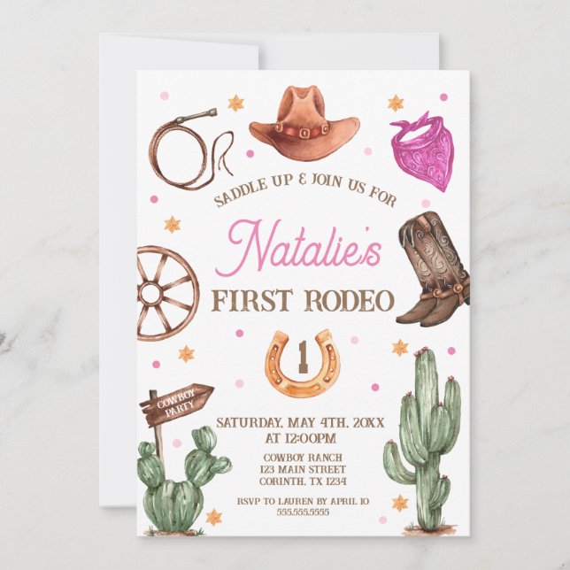 Convite Rodeo Cowgirl western Birthday Party Invitation (Frente)