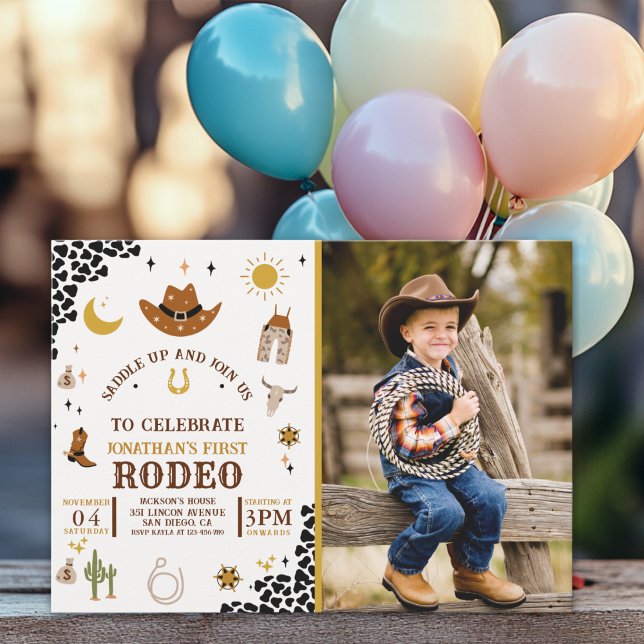 Convite Rodeo First Birthday, Photo Cowboy Birthday Boy (Criador carregado)