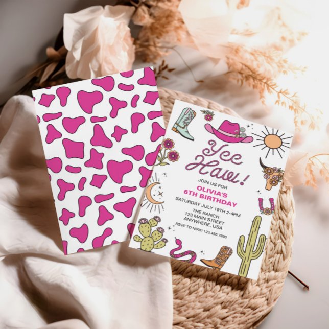 Convite Rodeo Pink Western Birthday (Criador carregado)