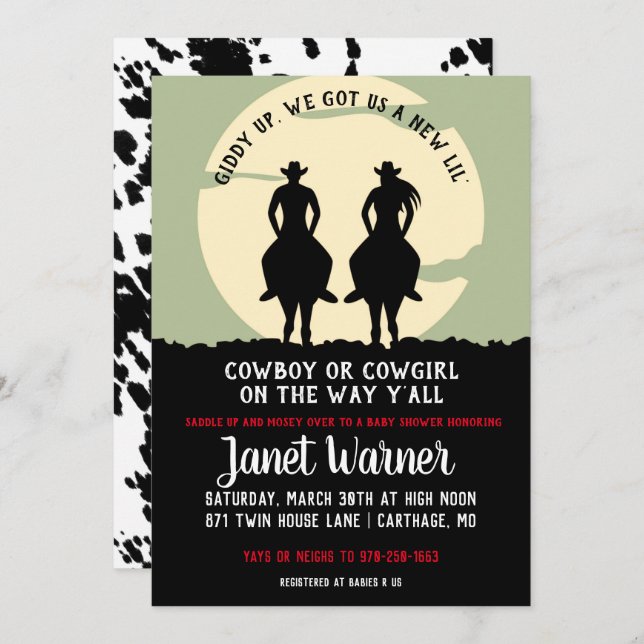 Convite Rodeo Themed Chá de fraldas (Frente/Verso)