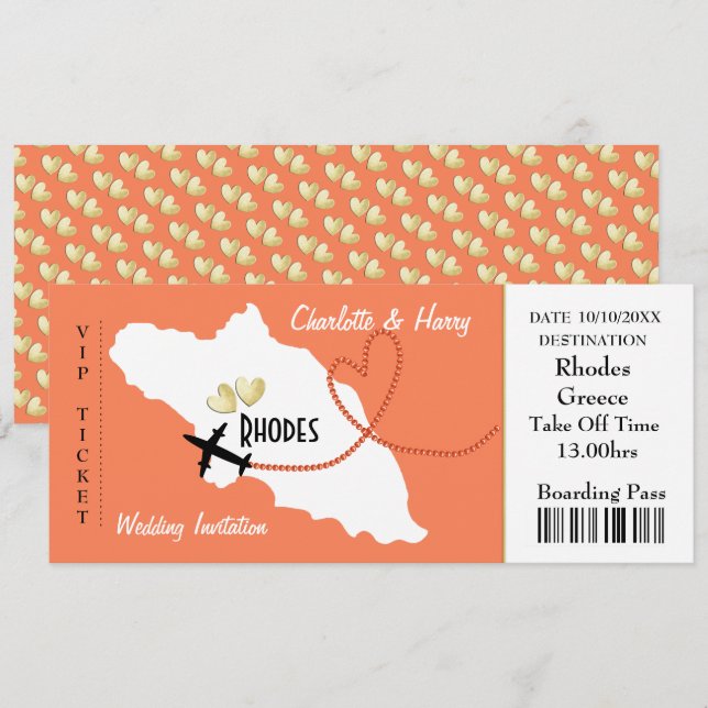 Convite Rodes Estilo de Bilhete de Destino de Casamento Gr (Frente/Verso)