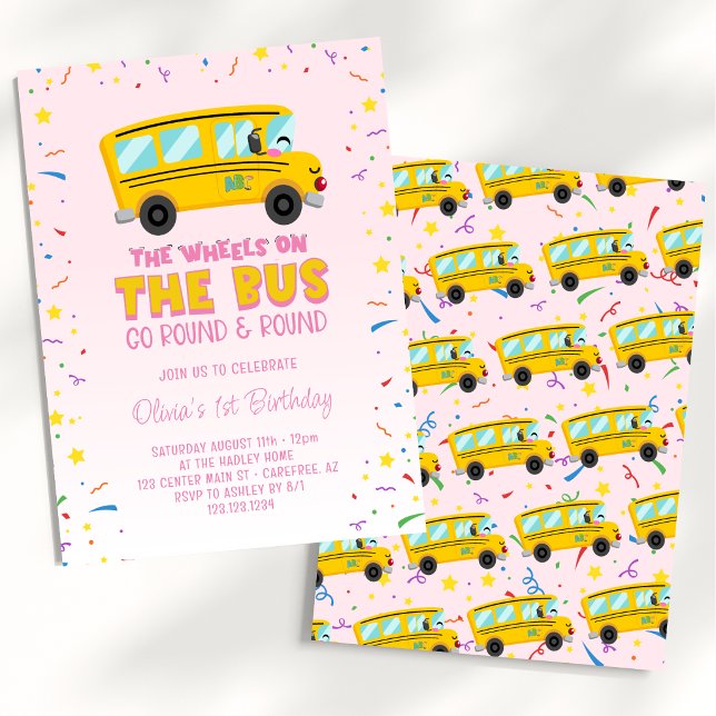 Convite Rodinhas Rosa no Ônibus 1º Aniversário (Criador carregado)