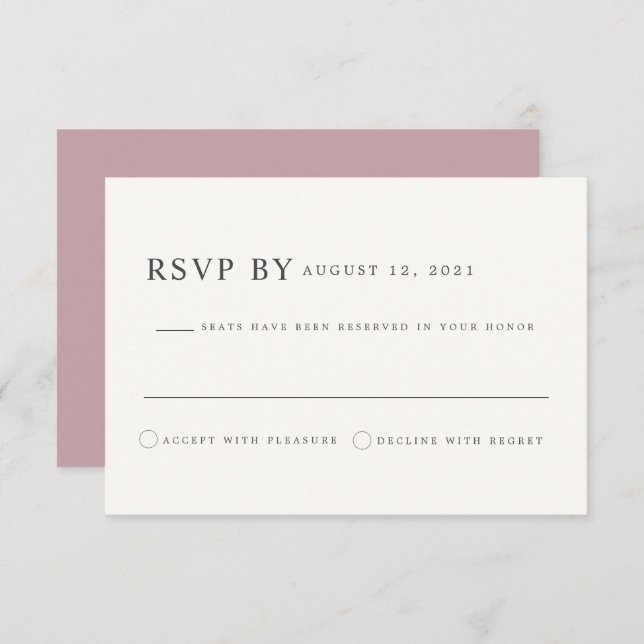 Convite ROGUE Dusty Blush Rosa Mauve Casamento RSVP Card (Frente/Verso)
