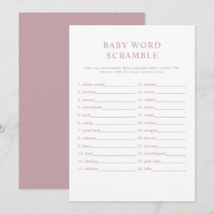 Convite ROGUE Moderno Dusty Rosa Baby Word Scramble Game