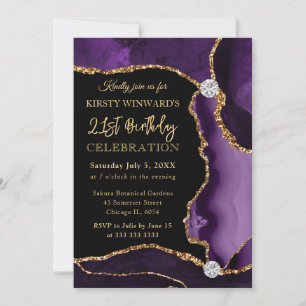 Convite Rojão de Aniversário Falso em Ágata Roxo e Dourado