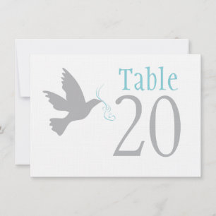 Convite Rola cinza com números de mesa de casamento em azu