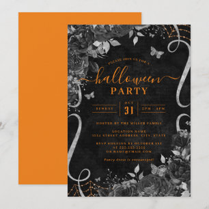 Convite Rola Floral Assustadora Laranja Escura de Hallowee