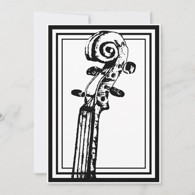 Convite Rolagem de violino preto e branco com contornos pr (Frente)