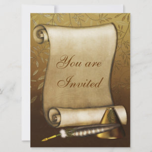 Convite Rolagem Elegante, Quill e Inkwell