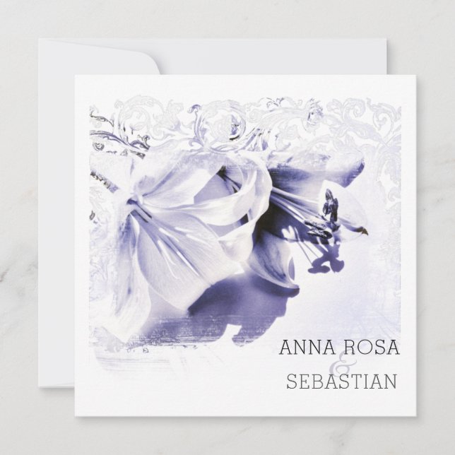 Convite *~* Rolar Lily AR12 QR PHOTO RSVP Casamento Floral (Frente)