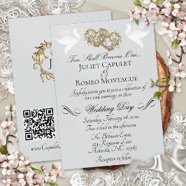 Convite Rolas, Corações, Código QR - Pérola Prata/Dourado