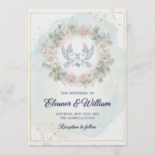 Convite Rolas Românticas Casamento com Florais em Aquarela