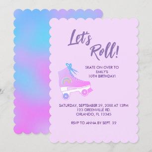 Convite Roll de vamos rosa 90s Rapariga Rink Aniversário