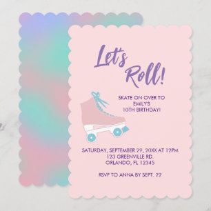 Convite Roll de vamos rosa 90s Rapariga Rink Aniversário