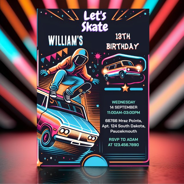 Convite Roll Patinete Jump Zone Skateboard 13 Aniversário (Criador carregado)