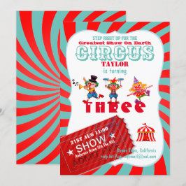 Convite ROLL-UP CIRCUS aniversário de 3 anos Boy Greater S