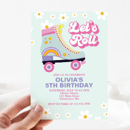Convite Roller skate Retro Daisy Birthday